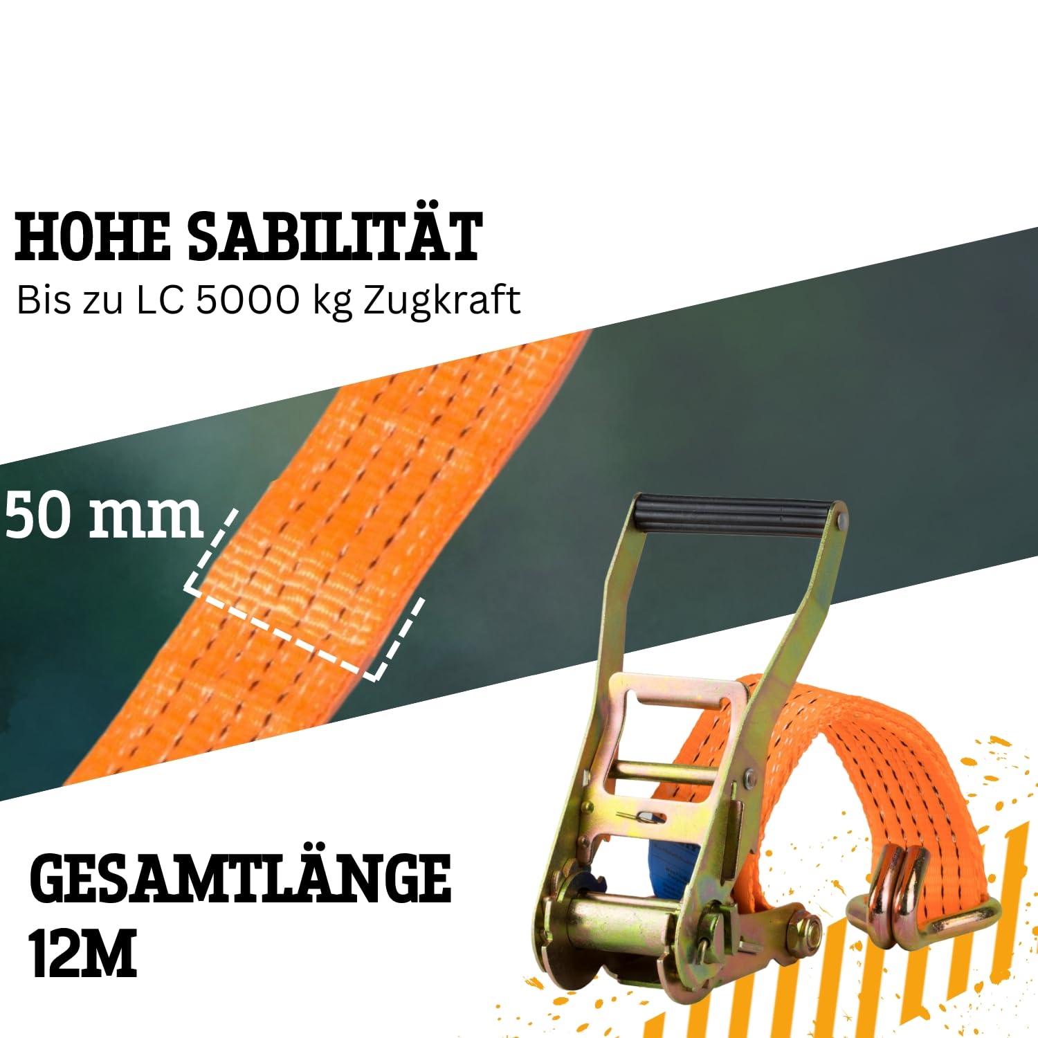 Safetytex Spanngurt zweiteilig 5t 12m 2500kg 5000 kg daN Zurrgurte 2teilig LKW Anhänger 5 to 12 Meter (4 Stück)