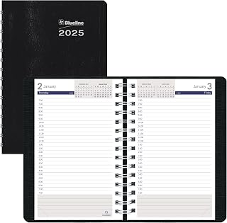 Blueline® 2025 DuraGlobe™ Daily Appointment Book, 12 Months, January to December, Twin-Wire Binding, 8" x 5", Black (C210.21T-25)