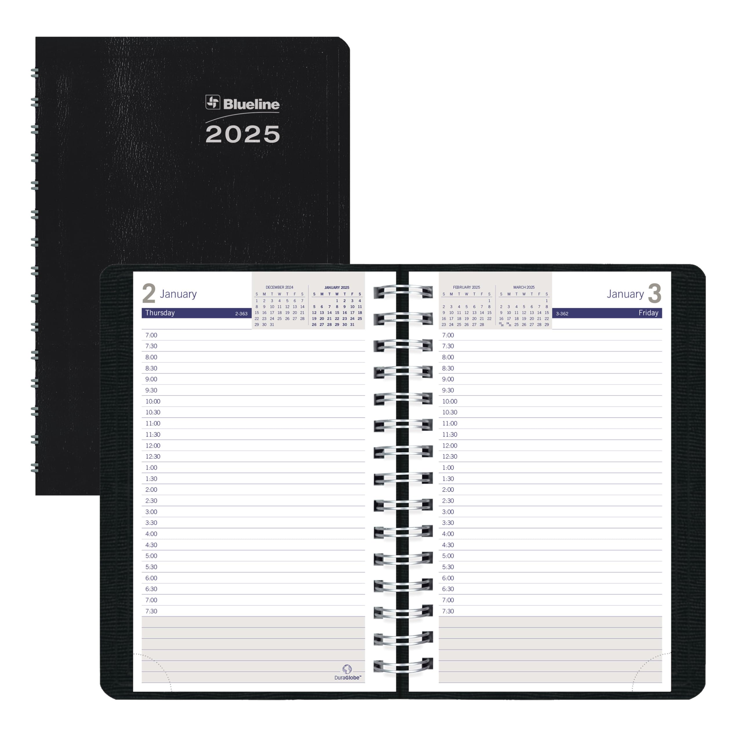 Blueline® DuraGlobe™ Tages-Terminkalender 2025, 12 Monate, Januar bis Dezember, Doppeldrahtbindung, 20,3 x 12,7 cm, Schwarz (C210.21T-25)
