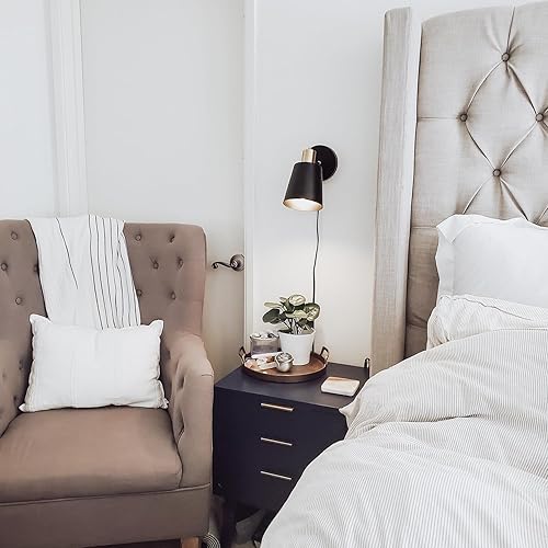 Miniatura 3 de TISLYCO Juego de dos apliques de pared negros, lámparas industriales de pared, lámpara de brazo oscilante de 360 grados, apliques de pared de metal