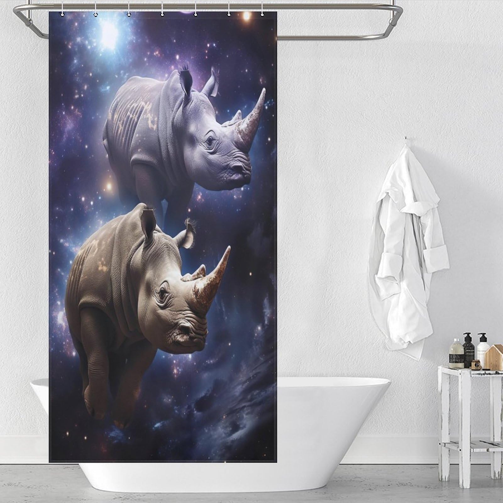 Rideau de douche rhinocéros imperméable en tissu polyester lavable 92x183cm
