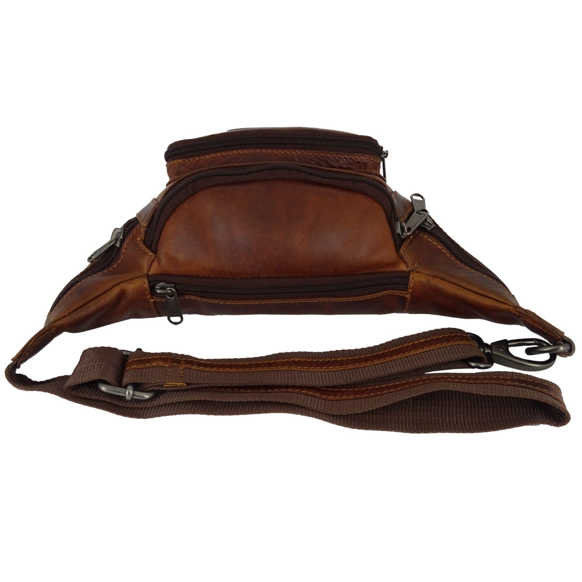 Hütmann Bauchtasche für Damen Herren Gürteltasche Hüfttasche Outdoor Handytasche Sport Laufgürtel Umhängetasche Geldgürtel für Wandern Fahrrad Reisen (Leder braun)