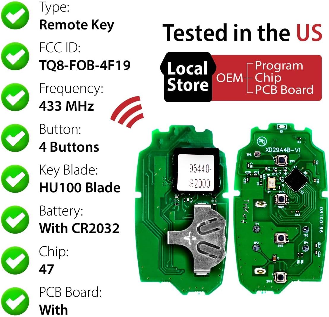 Car Key Fob Remote Keyless Entry Control TQ8-FOB-4F19 433MHz 4 Button Replacement for 2019 2020 Hyundai Santa Fe