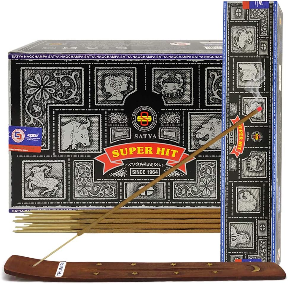 Super Hit Incense Sticks 15g x 12 and Incense Stick Holder Bundle Insence Insense Satya
