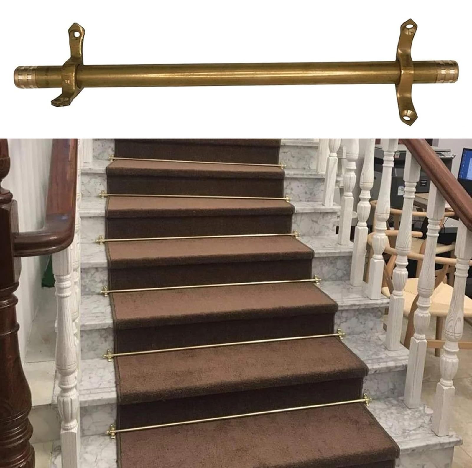 asdchZen Stair Carpet Rod,Brass Stair Rods For Carpet Runners, Tubular Holders Bracket Set, Custom Length 117Cm, Ideal For Home, Villa, Hotel, Museum Décor,16pcs-102cm(40in)