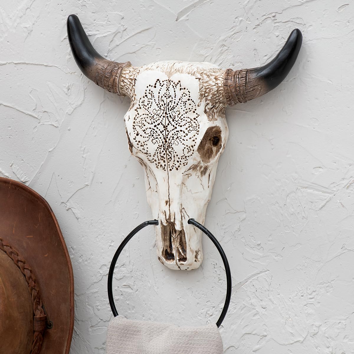 BLACK FOREST DECOR Steer Skull Towel Ring