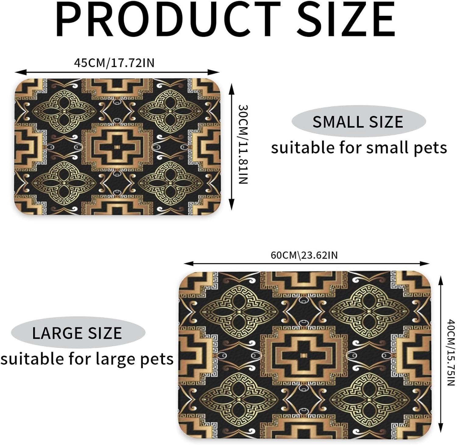 Retro Golden Greek Geometric Key Pet Feeding Mat-Absorbent Quick Dry Pet Cat Dog Food Mat Non Slip Waterproof Rubber Dish Placemat