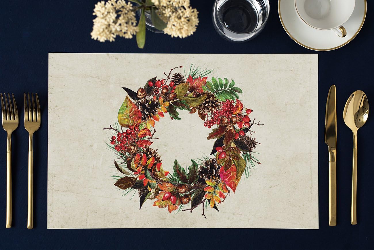 DB Party Studio Thanksgiving Dinner Paper Placemats Pack of 25 Classic Autumn Wreath Design Welcome to Fall Season Family Parties Dining Table Settings Disposable Quick Cleanup 17" x 11" Place Mats