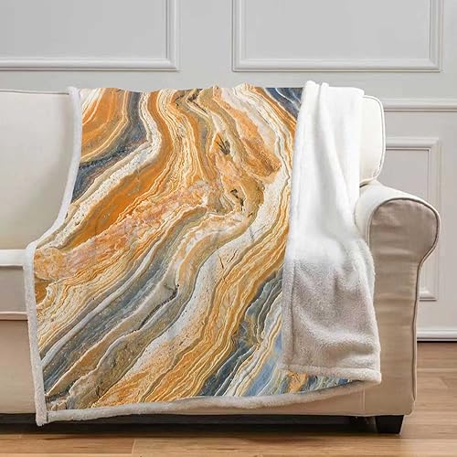 Manta de mármol Cobijas Calientes para Invierno de color azul pizarra naranja albaricoque para exteriores, suave y acogedora para dormitorio,
