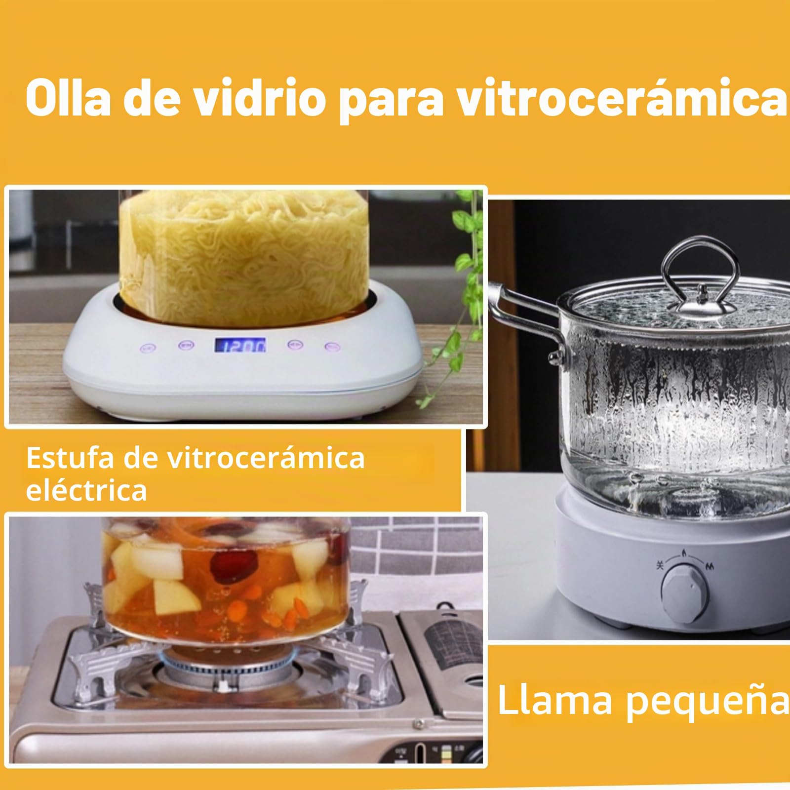 Olla de Vidrio con Tapa, Cacerola de Borosilicato Resistente al Calor para Cocina, con Asas Dobles de Acero Inoxidable, Ideal para Sopa, Leche, Pasta y Más (5.5 L)