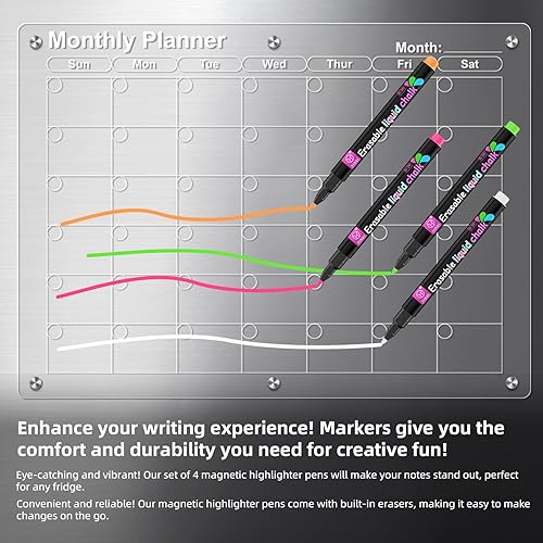 Miniatura 4 de Calendario magnético para nevera, calendario mensual y semanal acrílico de borrado en seco, 2 piezas de 16 x 12 pulgadas, calendario magnético