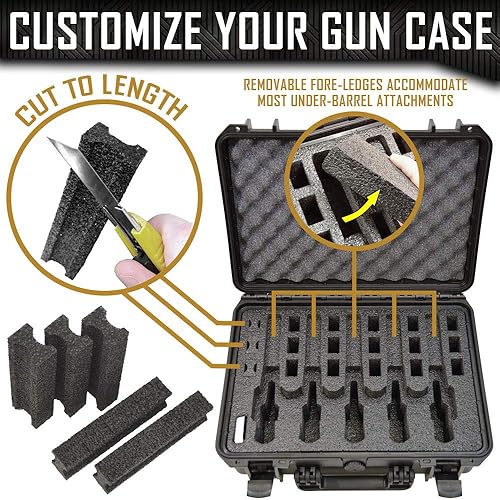 Vista 4 de Estuche para pistola Doro para 5 pistolas 18 con inserto de espuma MyCaseBuilder personalizado, impermeable, resistente, armas de fuego tácticas