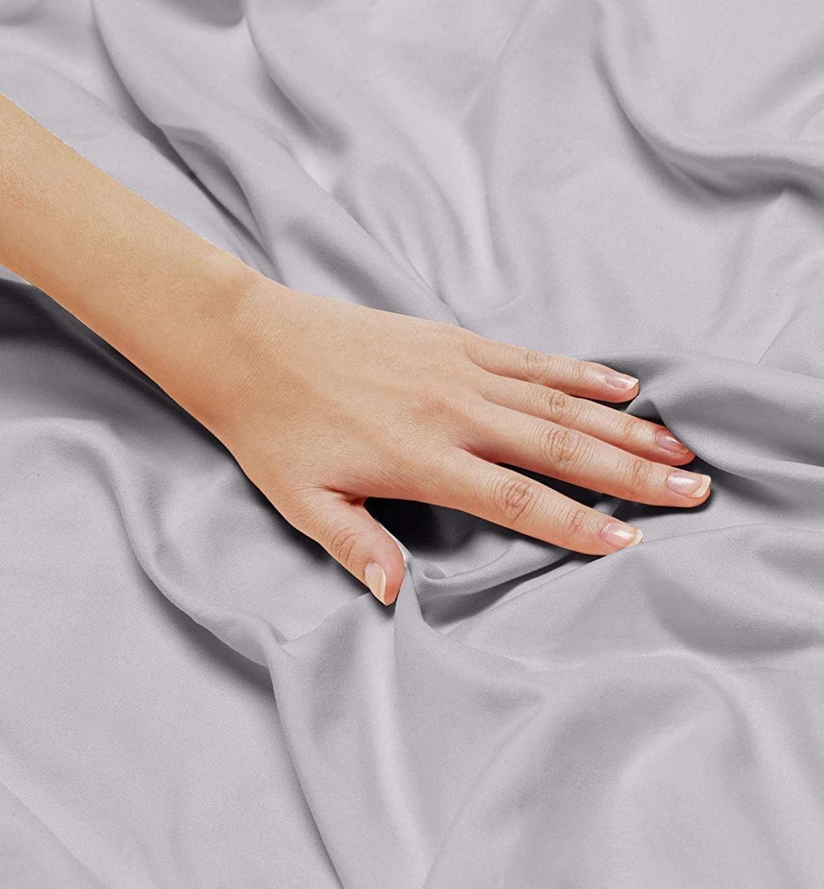 KRISHNA California King Waterbed Sheet Set, 4 Piece Attached Top & Bottom Sheets, 100% Egyptian Cotton, Ultra Soft & Breathable, Fits Up to 15 inch Deep Pocket Mattress, Solid Light Grey