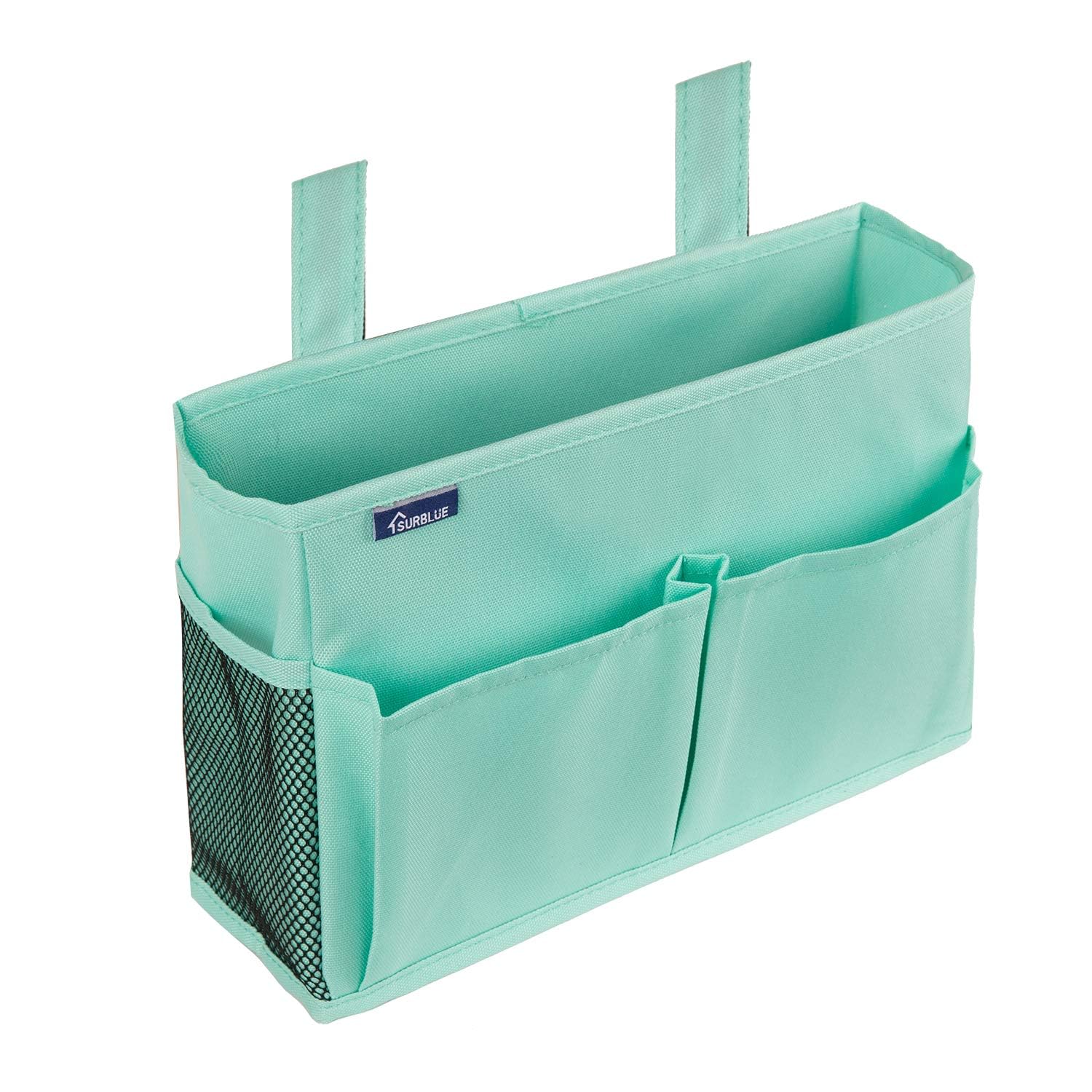 Surblue Bedside Caddy Hanging Bed Organizer Storage Bag Pocket for Bunk and Hospital Beds, College Dorm Rooms Baby Bed Rails,Camp 4 Pockets and 2 Hooks (Green)