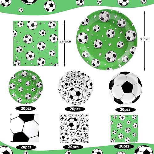 Miniatura 2 de 120 piezas de decoración de fiesta de fútbol, suministros de fiesta de cumpleaños de fútbol, juego de vajilla desechable con estampado de fútbol