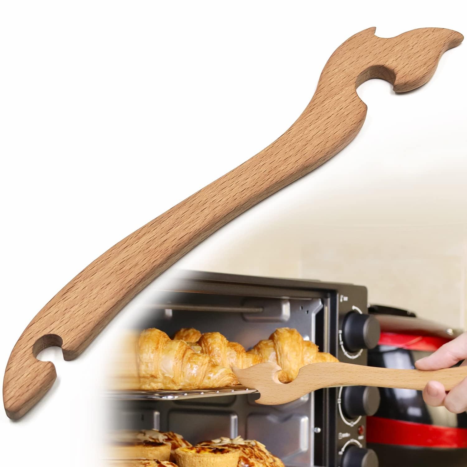 SYOSIWooden Oven Rack Puller Stick, Oven Rack Push Pull Puller Tool with Longer Handle Pull Out Hot Racks, Prevent Scalding Toaster Oven Accessories Ideal for Kitchen Oven, Toaster oven, Air fryer