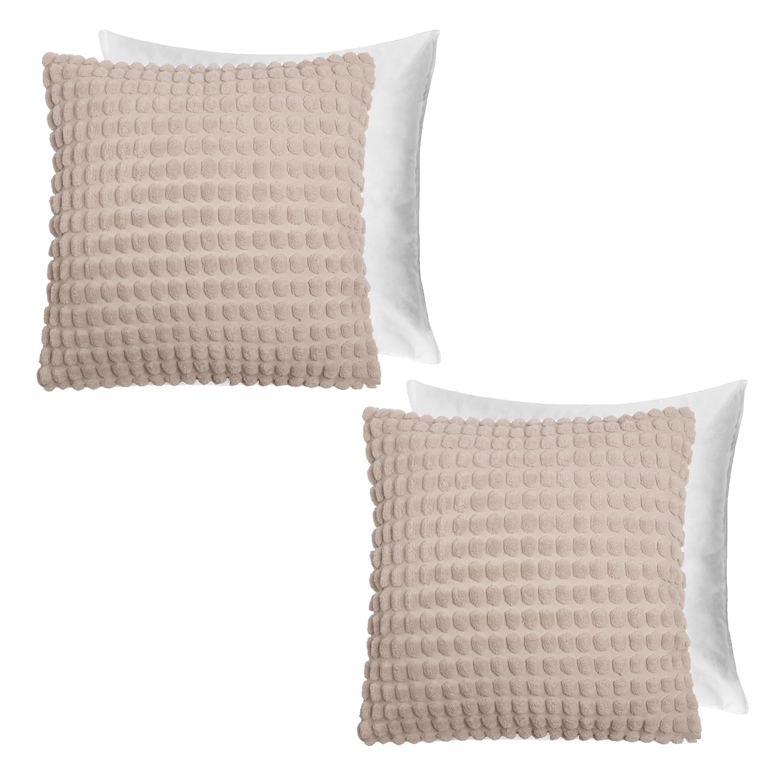 Ohs Natural - Filled Bobble Textured Cushions With Covers, Soft Stylish Bobble Textured Pattern Throw Cushion Covers 2 Pack With Hidden Zipper For Livingroom Bed Sofa, Natural-45X45cm
