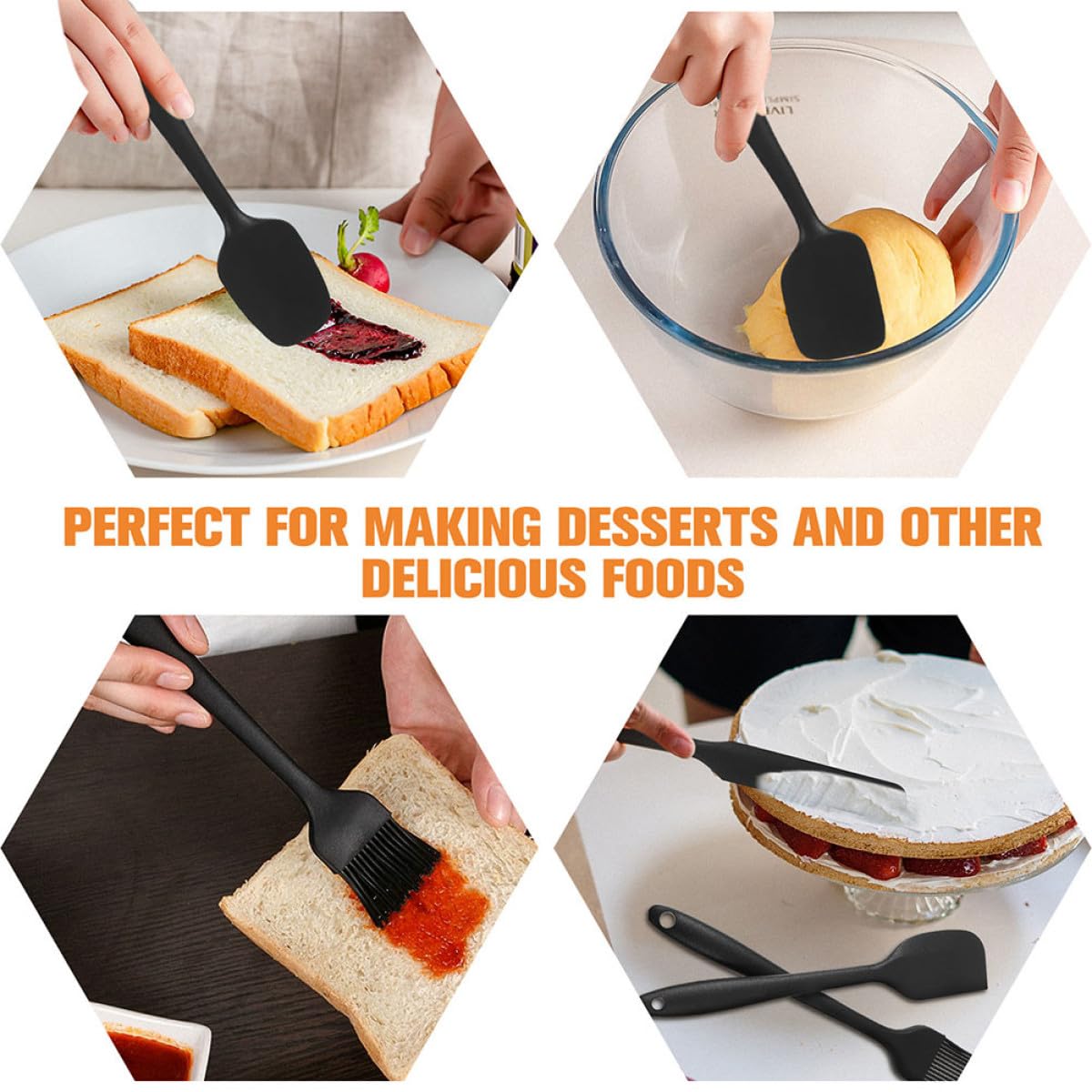 TOYANDONA Espátulas de Silicona para Raspar Mermelada y Untar Crema 9 Piezas Negras, Juego de Cucharas Prácticas para Postres y Cocina, Utensilios Resistentes para Hornear y Mezclar
