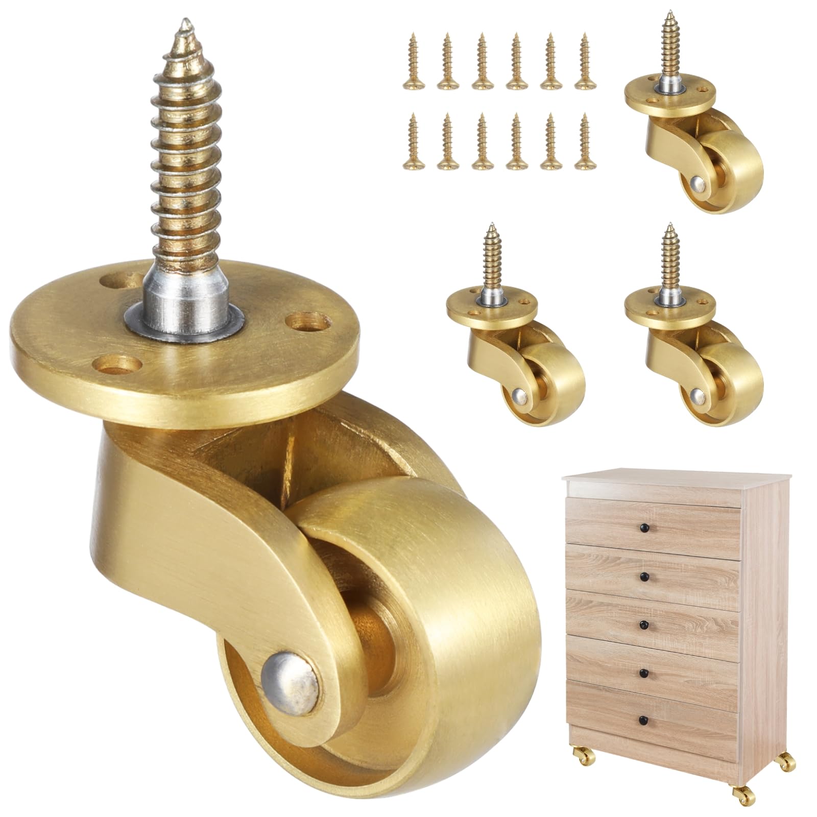 Snapklik.com : 4 PCS Brass Universal Casters, Self-Tapping Stem Swivel ...