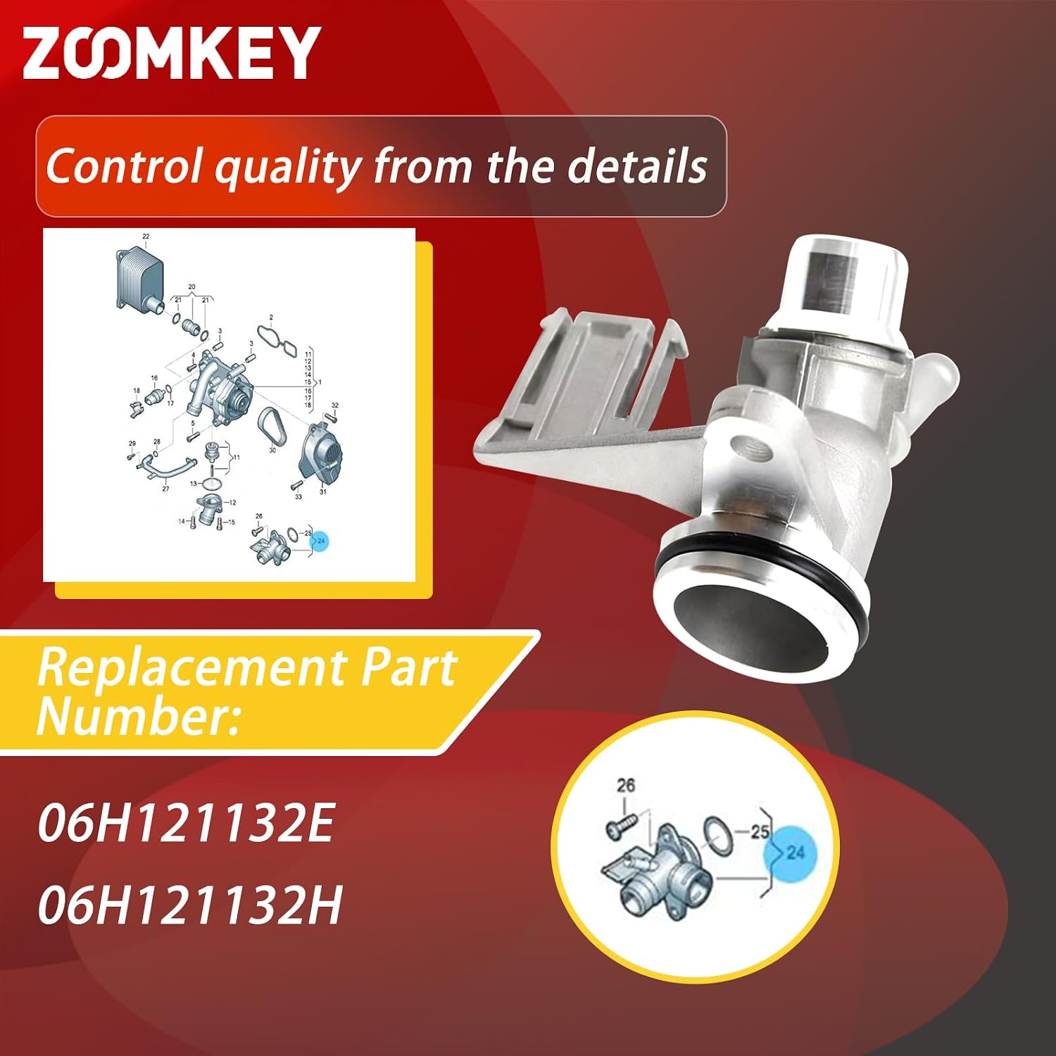 06H121132H Aluminum Engine Coolant Flange Hose 06H121132E for Audi A4 A5 A6 Quattro Allroad Q5 Volkswagen Metrovi Campmob Amarok 2008-2017 1.8L 2.0L