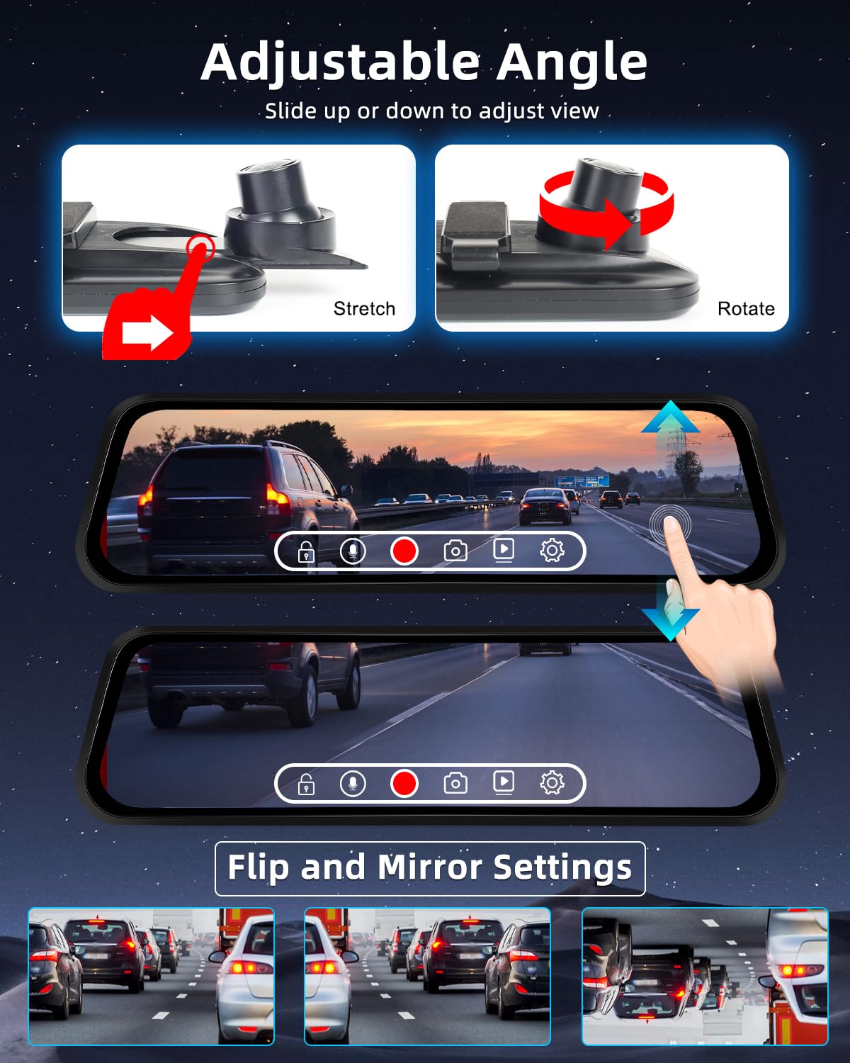 2.5K Mirror Dash CAM con 1080P Backup Camera - 9.66 Inch Touchscreen Dashcam Soporte Parking Monitoring Loop Recording G-Senors 150°Wide Angle + 64GB SD Card