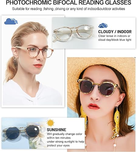 Miniatura 2 de OCCI CHIARI Lentes de lectura bifocales fotocromáticos para mujer, lentes de sol redondos de transición con protección UV para lectores 1.0 1.5 2.0