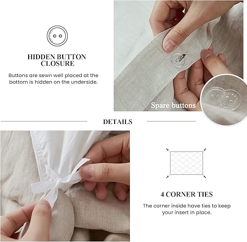 Miniatura 3 de Simple&Opulence - Juego de funda de duvet de 3 piezas tamaño full, 100% lino lavado con volantes, incluye 1 funda de duvet y 2 fundas de almohada