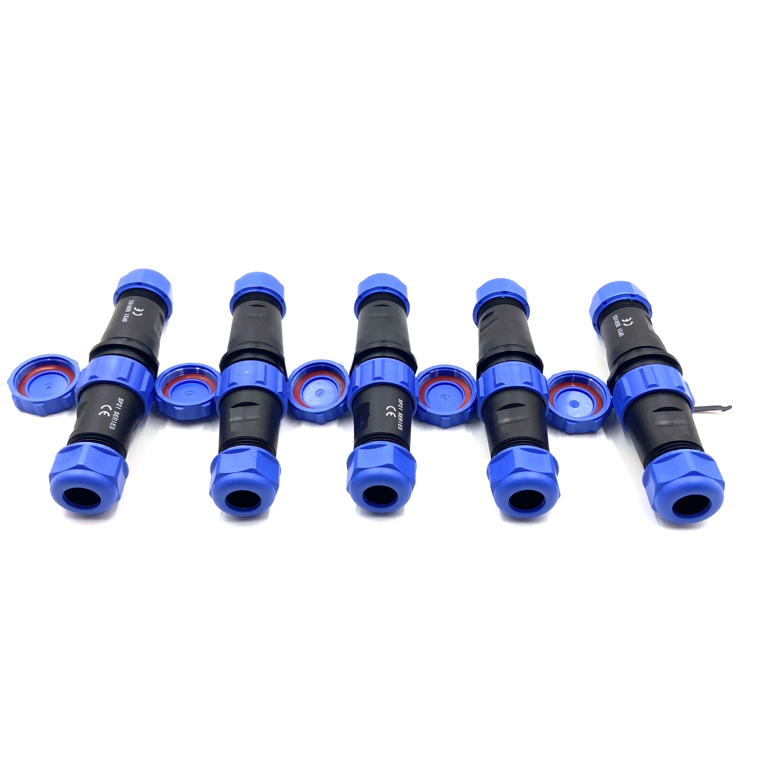 5 conectores de aviación SP21 de 2 pines, IP68 de 2 pines, sin soldadura, conector de aviación impermeable para lámparas exteriores, utiliza 500 V 30 A (cable de 12 AWG engarzado)