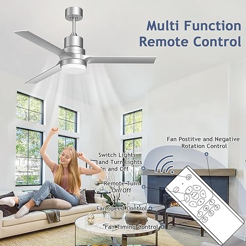 Miniatura 3 de Biukis Ventiladores de techo con luces, ventilador de techo negro para interiores y exteriores con control remoto, ventiladores de techo modernos de