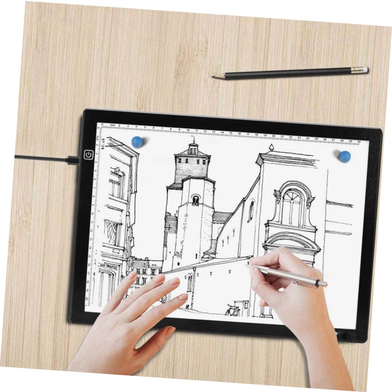 PHENOFICE Table Lumineuse A4 LED Magnétique en Acrylique avec Règle Intégrée, Légère et Portable, pour Dessin Professionnel avec Câble USB et Fixation par Aimants