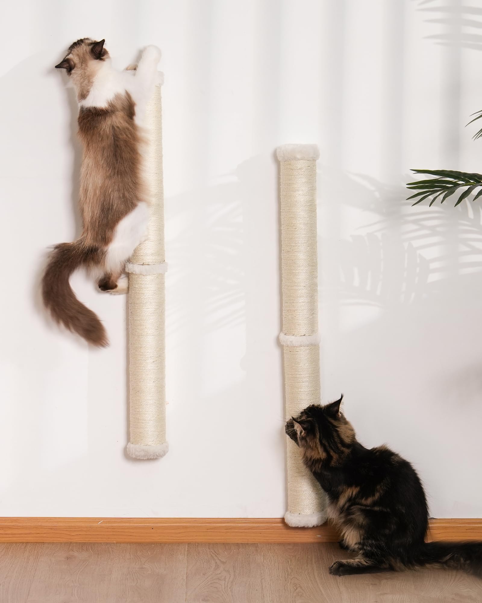 Aechonow 68" Cat Wall Scratcher, 2-Pcs of 34inch Tall Sisal Scratching Posts, Wall Mounted Cat Pole for Indoor Large Adult Cats Climb Stretch Play