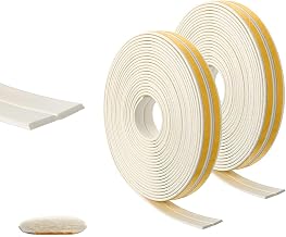 LIKERAINY Weather Stripping Doors Seal Strip 9 x 2 mm Rubber Seal for Door Window Anti-Shock Self-adhesive Waterproof Noise Muffler I-Type White (33 Metres) Pack of 2