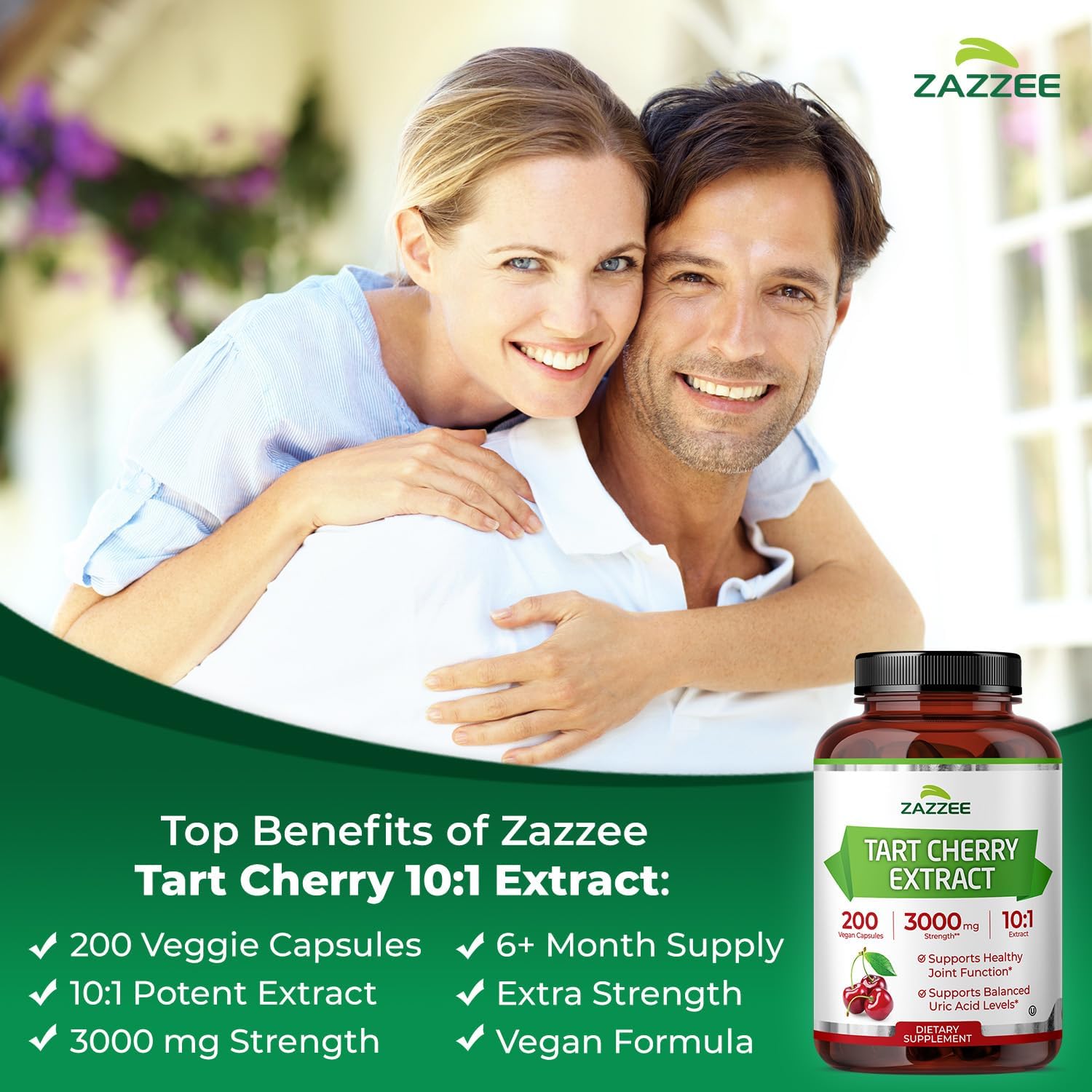 Zazzee Tart Cherry 10:1 Extract, 3000 mg Strength, 200 Vegan Capsules, 6+ Month Supply, Certified Kosher, Concentrated and Standardized 10X Extract, 100% Vegetarian, All-Natural, Gluten Free, Non-GMO - Image 2