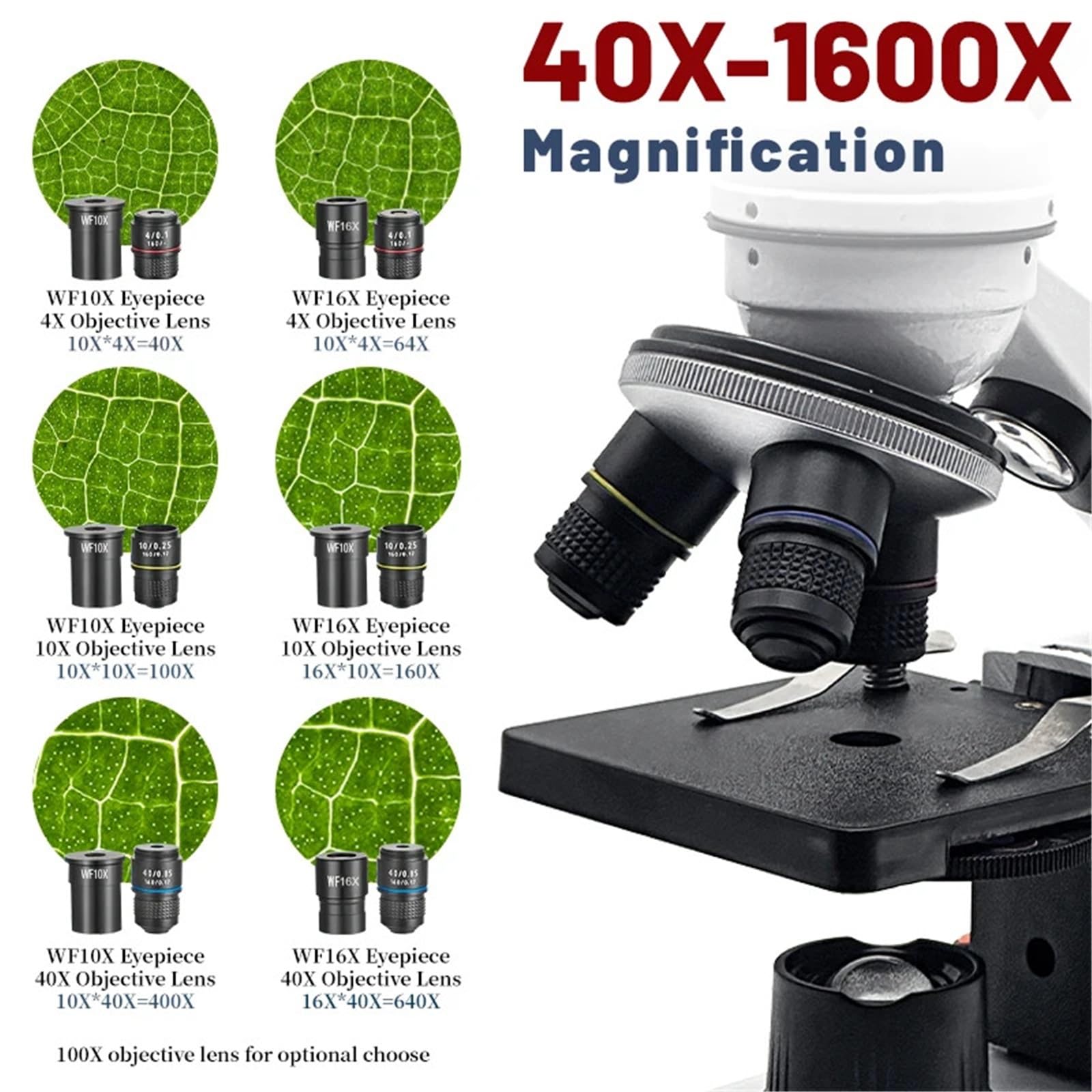 Microscopio, Cannocchiale binoculare 40X-1600X HD for ispezione da laboratorio, set di strumenti ottici for scuole, casa e ricerca scientifica,Prodotti scientifici e da laboratorio