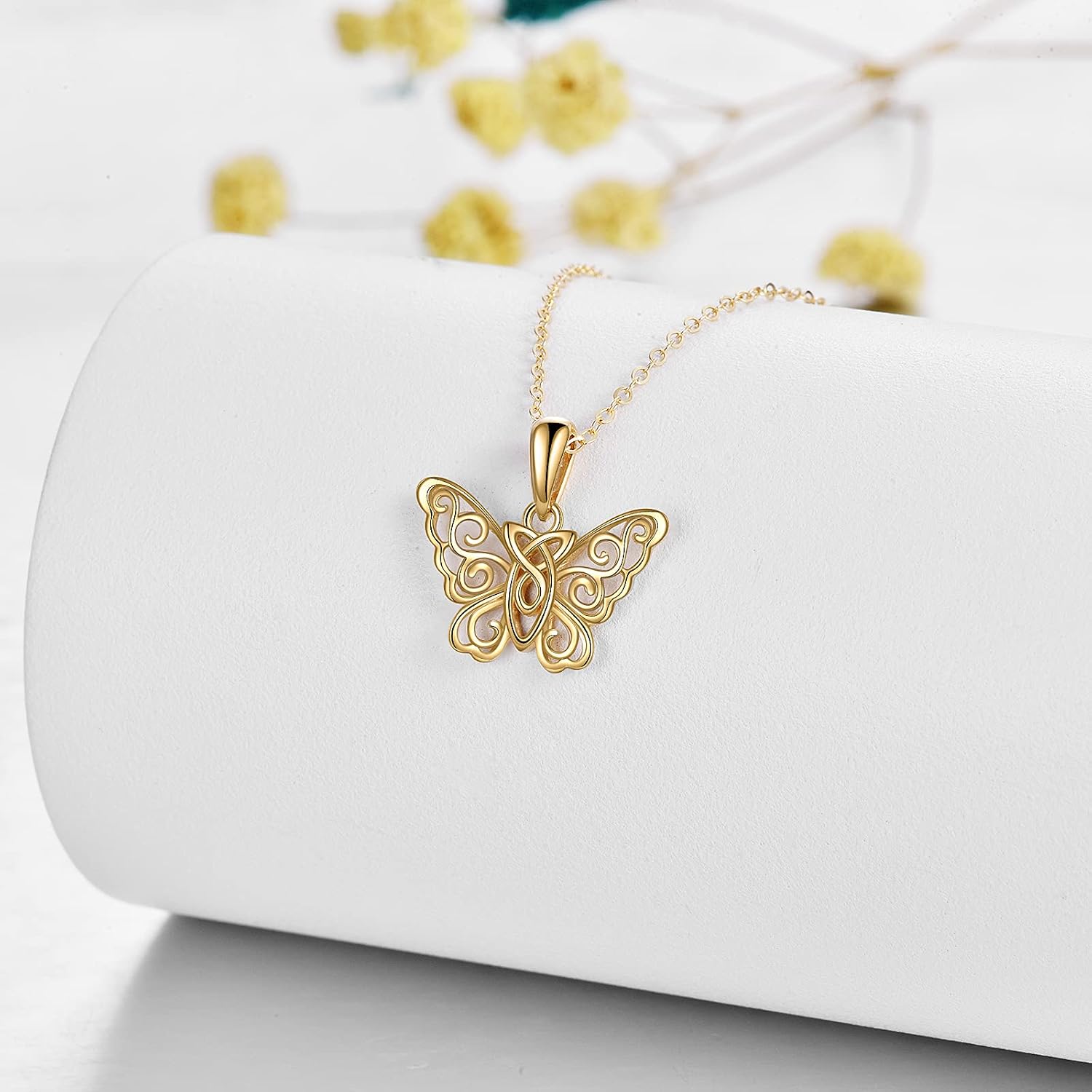 KECHO 14k Yellow Gold Butterfly Jewelry for Women Fine Gold Filigree Celtic Knot Jewelry Gifts for Her