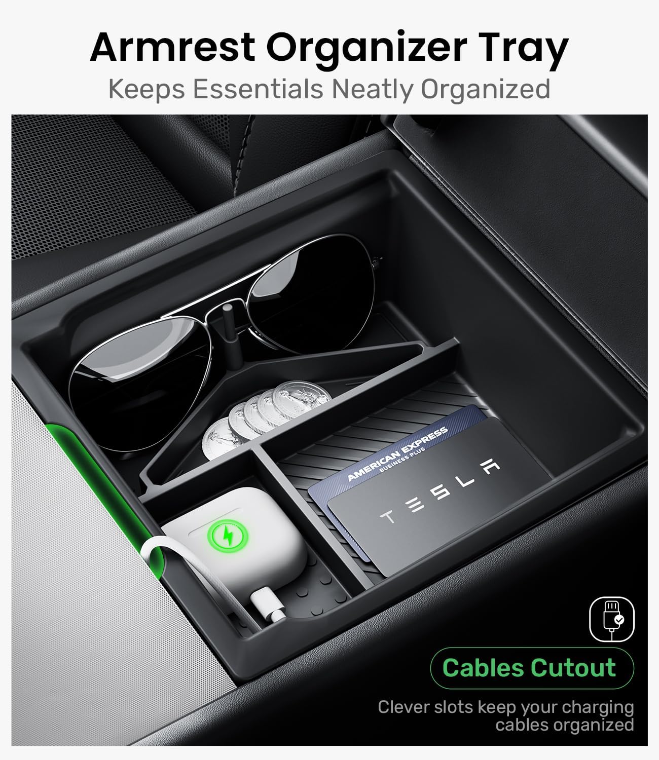 Zanch Tesla New Model Y Juniper & Model 3 Center Console Organizer [Noise-Free, Slide Smoothly] Double Layer Storage Space - Model 3 (2024~2026)/Model Y Juniper Accessories, 4PCS