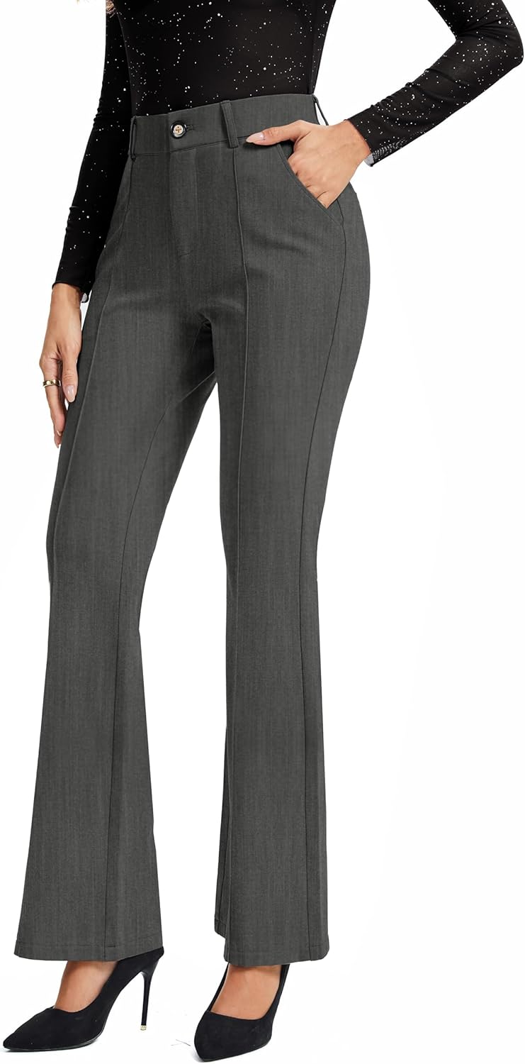 FUNYYZO Dress Work Pants Women's Stretchy Bootcut Leg Button Slacks Trousers with Pockets Casual Outfits - Image 5