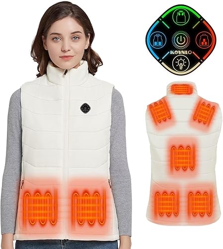 KOVNLO Chaleco térmico para mujer, (batería no incluida) Controlador inteligente con luces, chaquetas térmicas de calentamiento eléctrico