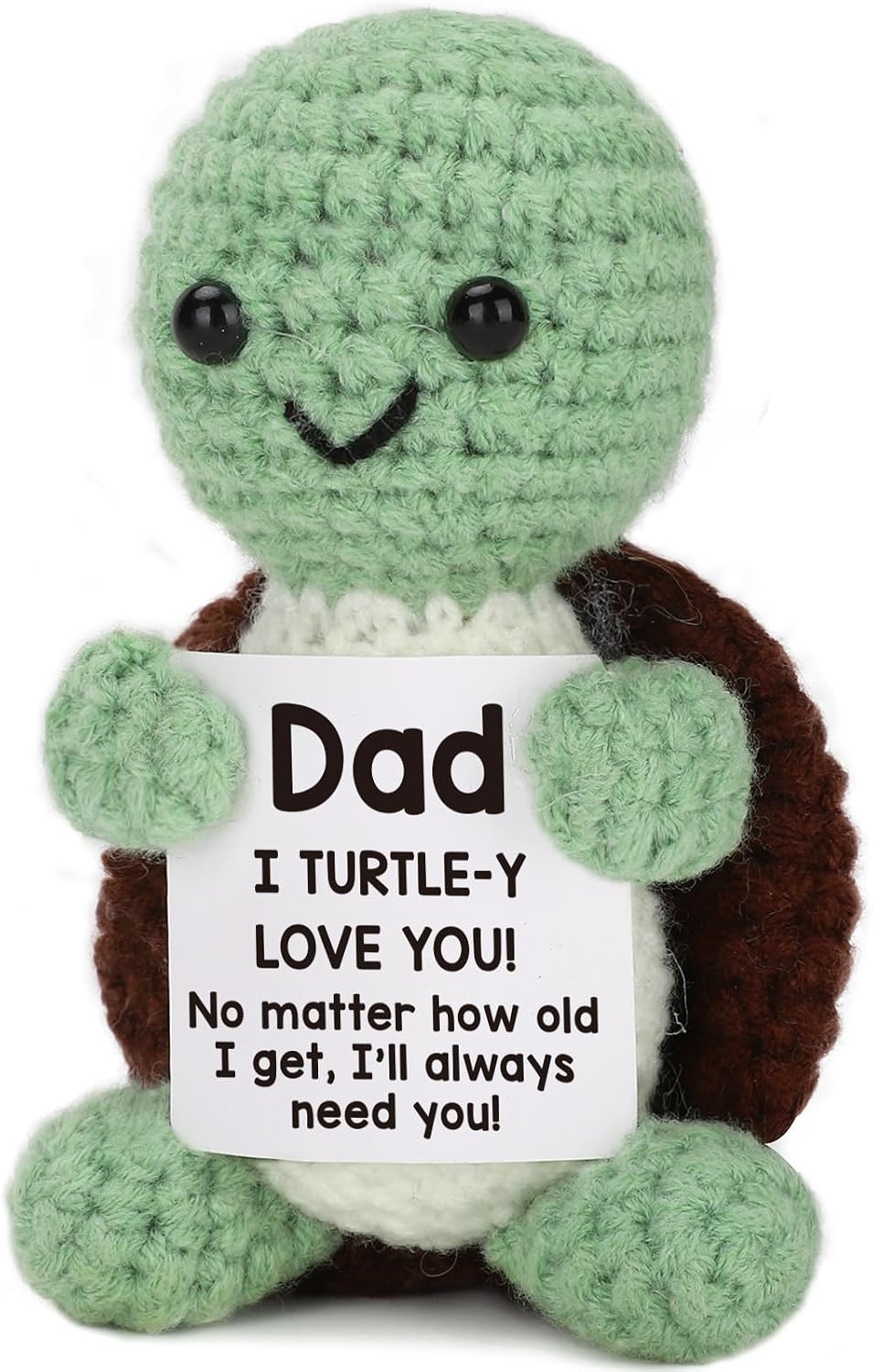 TuSuQing Dad Gifts from Daughter Son, Fathers Day Birthday Gifts Mini Funny Turtle with Love You Dad Fathers Day Card Christmas Handmade Positive Crochet Gifts for Stepdad Father in Law Daddy