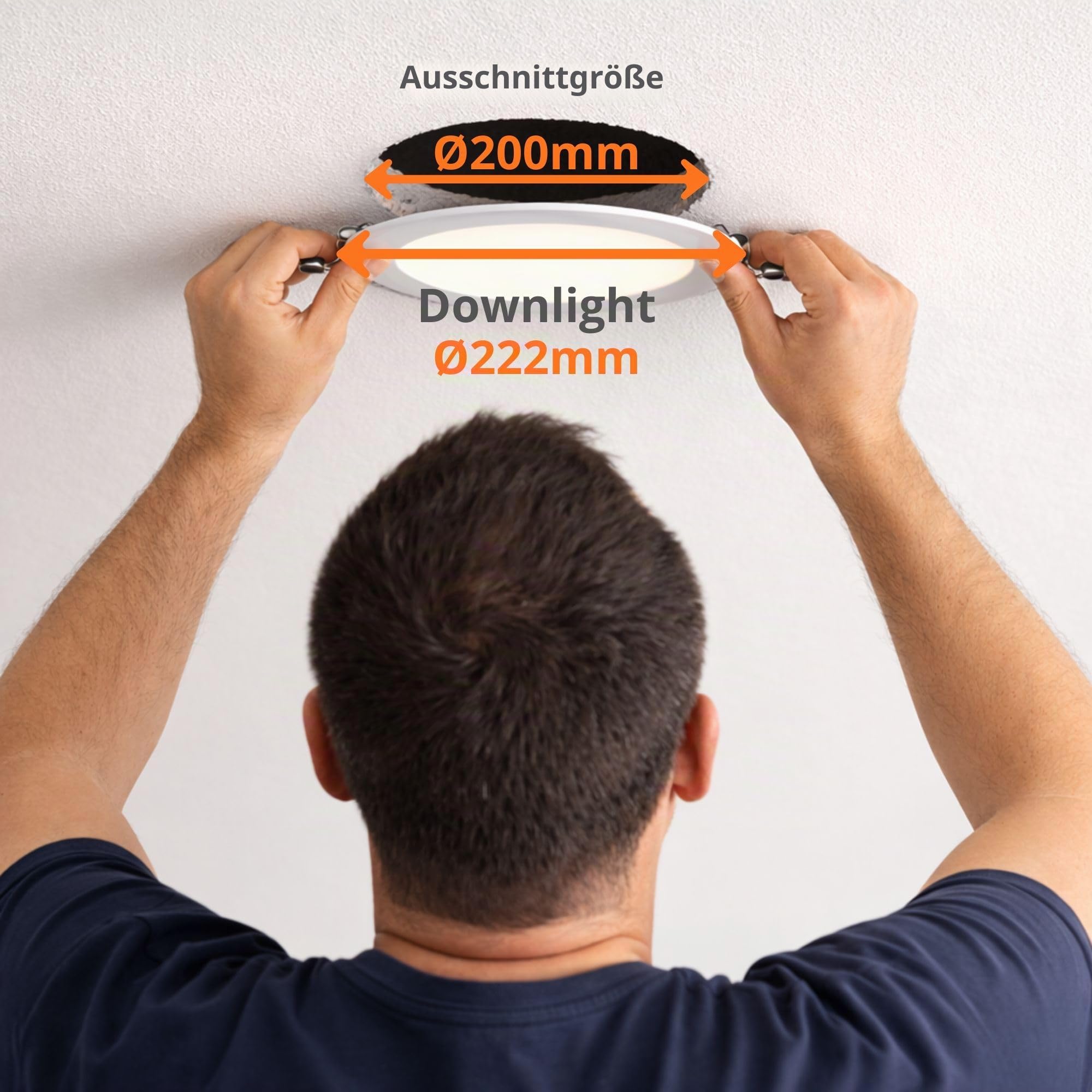 JANDEI - 5er-Pack runde LED-Einbaustrahler, 18 W, 1500 Lumen, extraflach 13 mm, Montageloch Ø 200–205 mm, Kaltweiß 6000k, inklusive Transformatoren