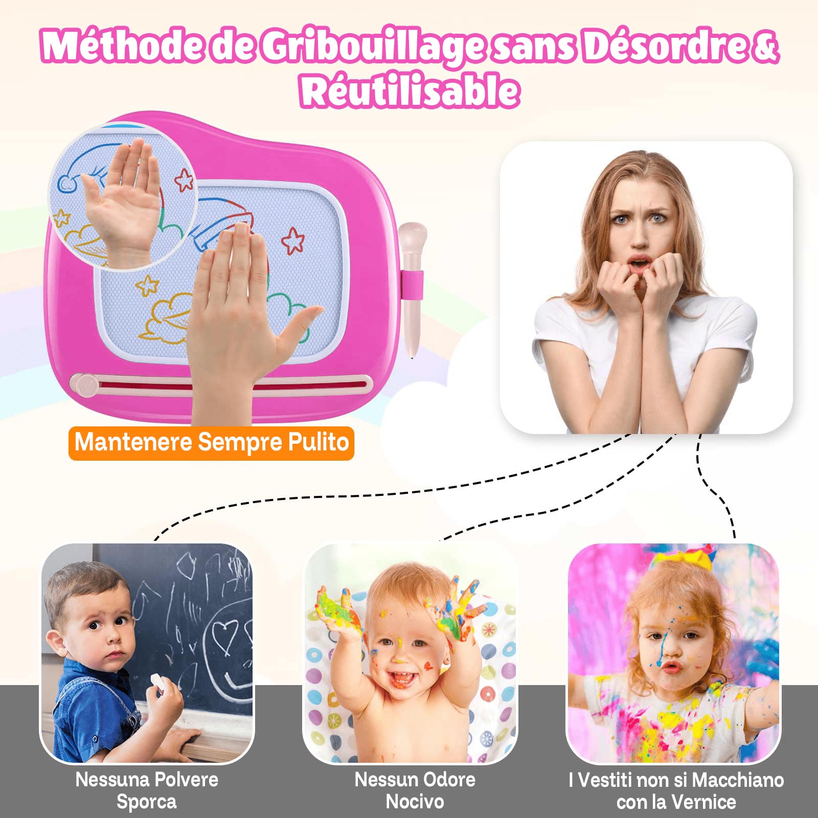 Smasiagon Lavagna Magnetica per Bambina 1 Anno, Grande Magica Cancellabile Scrittura Tablet con Le Gambe, Giocattolo Educativo e Regalo per Bambini 1 2 3 Anni (Rosa)