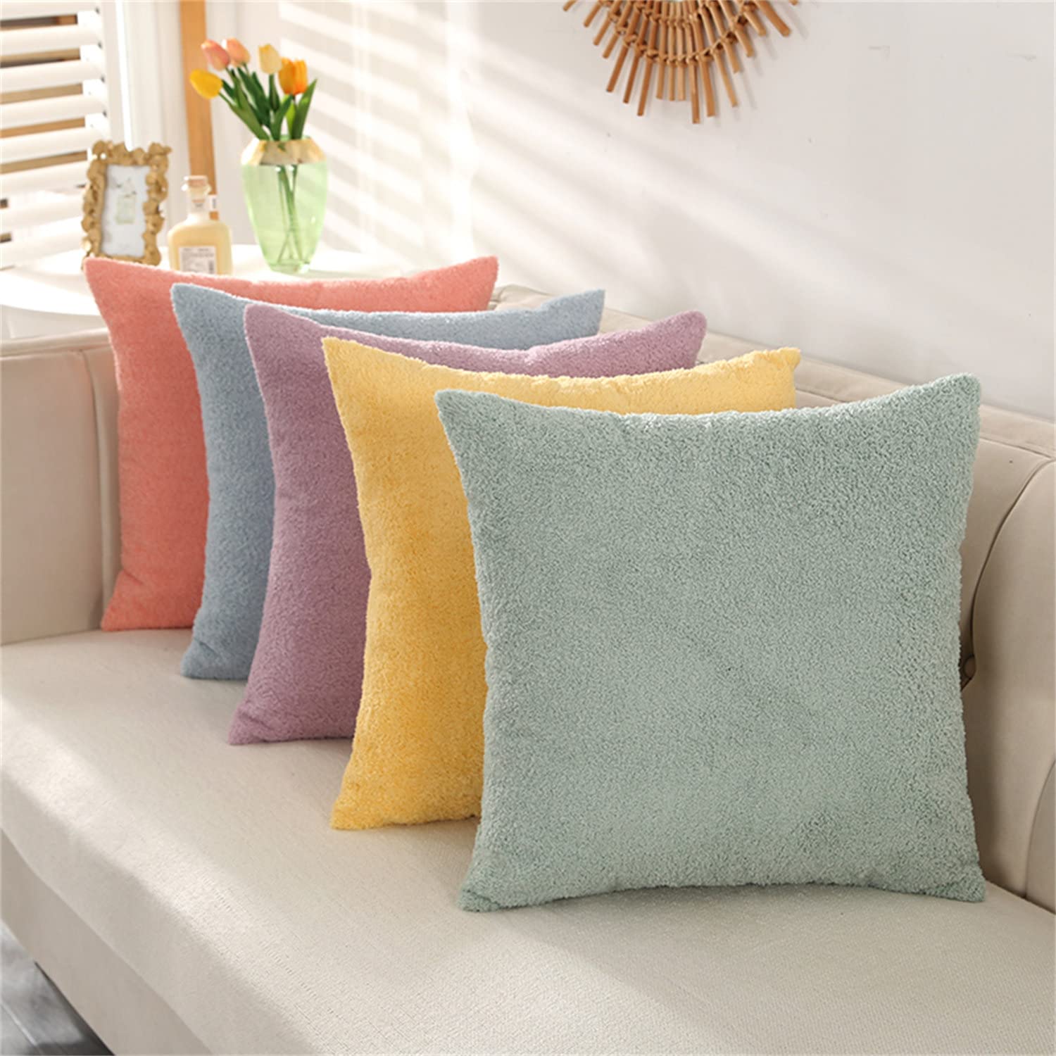 Fundas de cojín de forro polar de peluche, fundas de almohada cuadradas, fundas de almohada decorativas, para sofá sala de estar (verde mostaza, 45 x 45 cm (juego de 8))