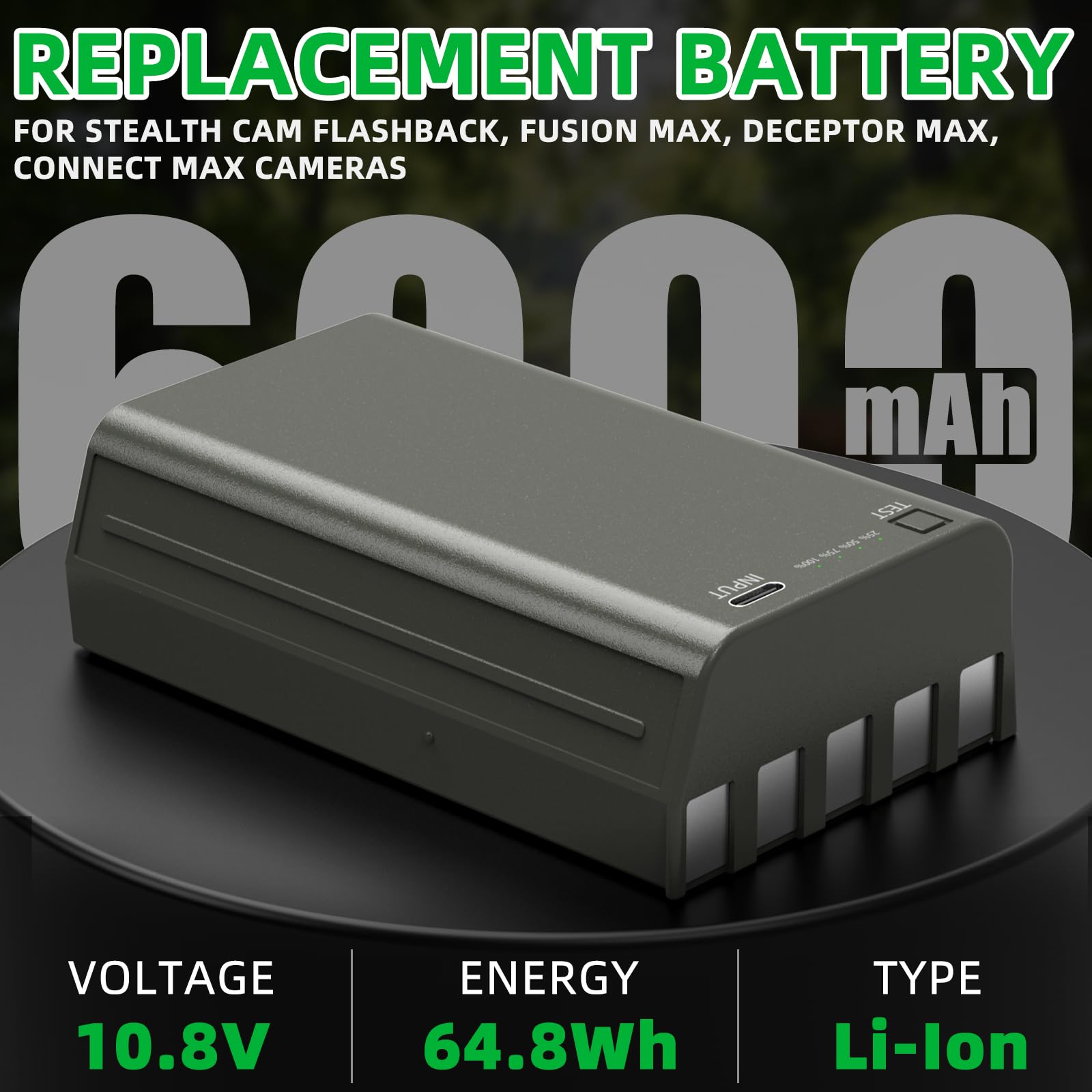 Cartucho de batería de litio recargable para cámara Stealth Cam Trail Flashback, Deceptor/Fusion/Connect MAX Hunting Cellular Trail Cams (12 V 7000 mAh Cap UPG)