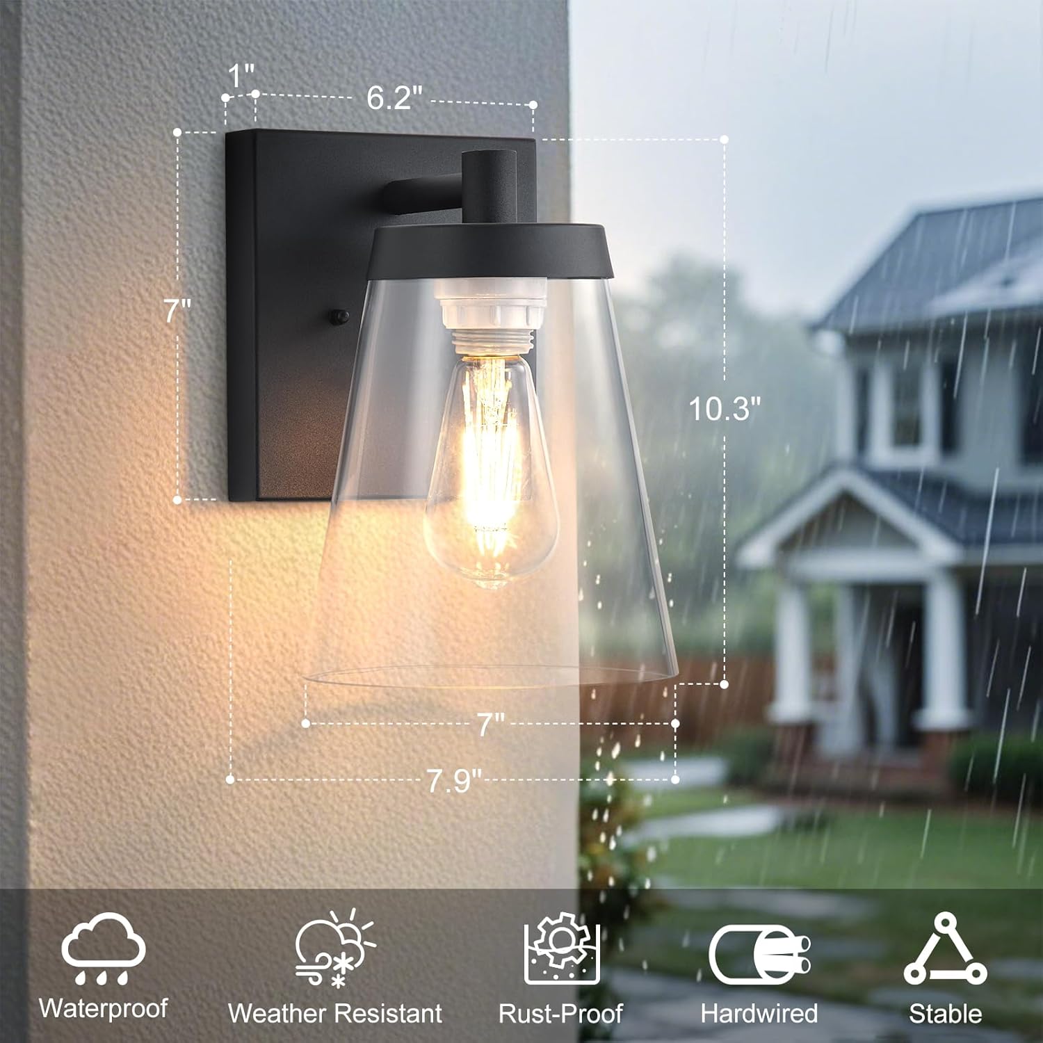 10.3‘’H Outdoor Coach Wall Sconce Aluminum Black Exterior Porch Wall Lantern with Clear Glass, Entrance Outdoor Wall Mount for Frontdoor, Bedroom Wall Lamp for Indoor, Bathroom, 2 Pack
