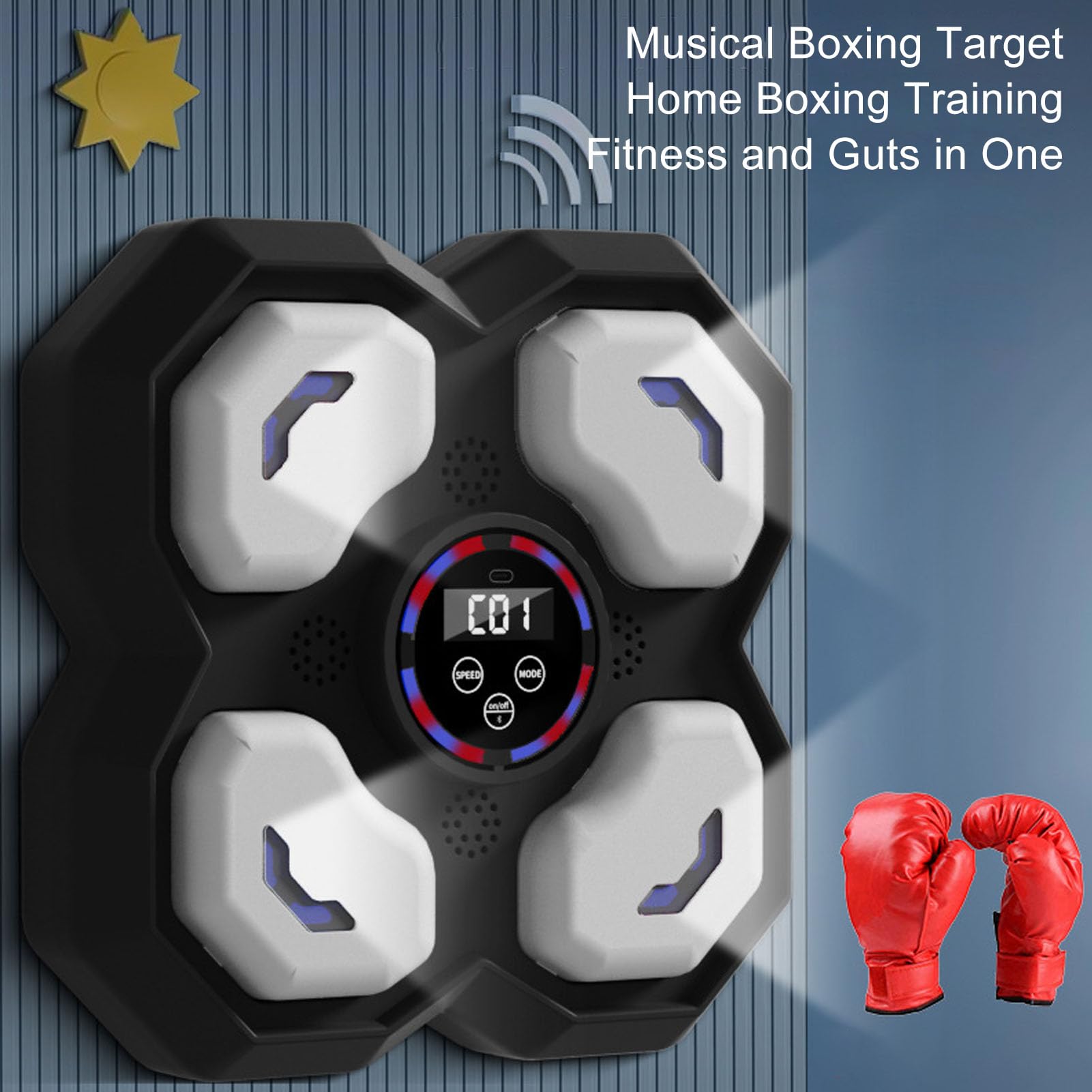 Asixxsix Máquina de Boxeo de Música Electrónica, Entrenador de Boxeo de Música Inteligente Montado en la Pared con Guante de Boxeo, Objetivo de Boxeo Electrónico, Objetivo de Perforación,