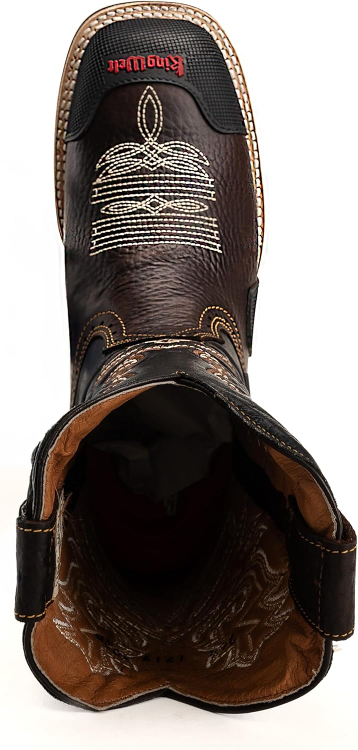 King Welt KW4020 Buffalo 10" Men's Leather Western Work Boot Rubber Reinforce Toe, Soft Toe, Square Toe Slip resistant
