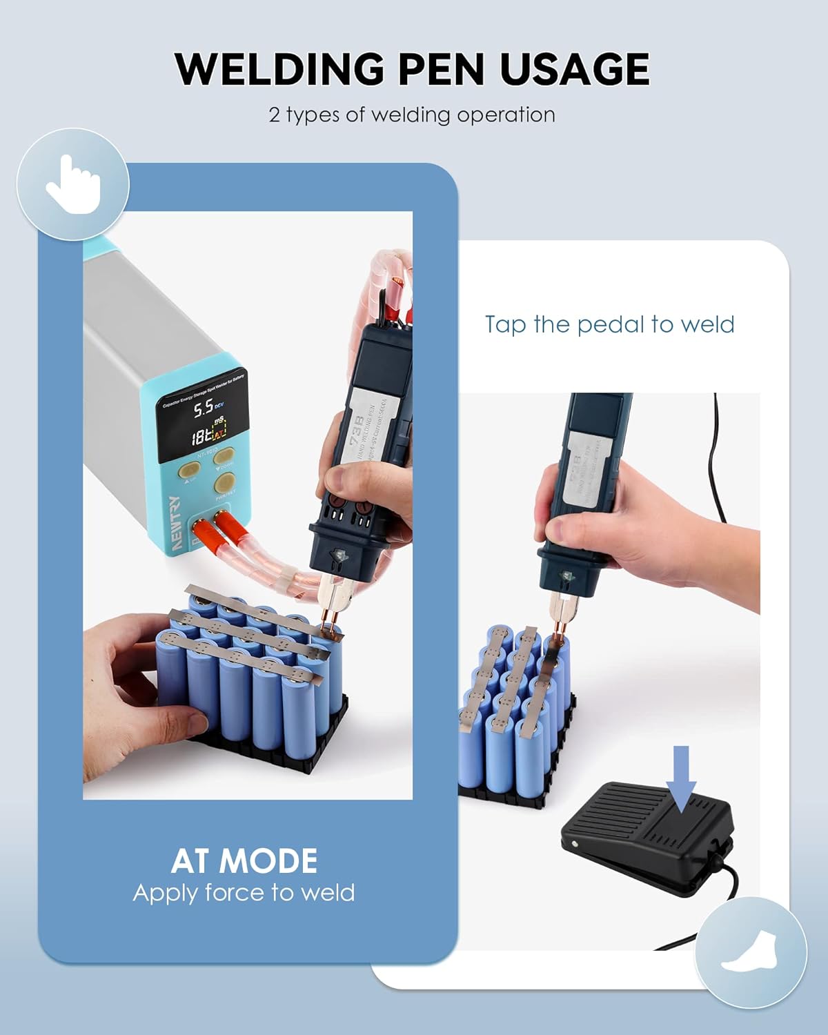 Image demonstrating the AT mode (automatic spot welding) with the mobile welding pen.