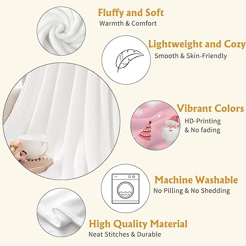 Miniatura 3 de YeeJu Manta de Navidad para bebé, manta pequeña de Papá Noel rosa para bebé, manta para envolver cuna, suave, acogedora, ligera, mullida, manta de
