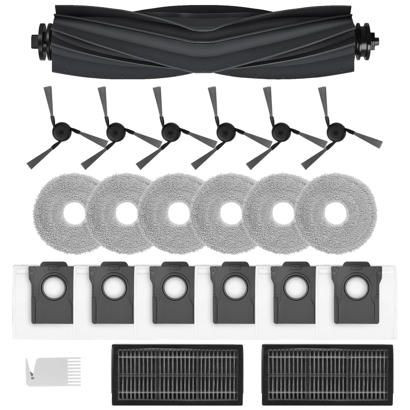 23-Piece Replacement Part Set for Dreame L10 Ultra/S10 Ultra/L20 Ultra/X20/X40 Ultra with 2 Main Brushes, 2 Filters, 6 Edge Brushes, 6 Cloths, 6 Dust Bags, 1 Cleaning Brush Accessories (X40 Ultra