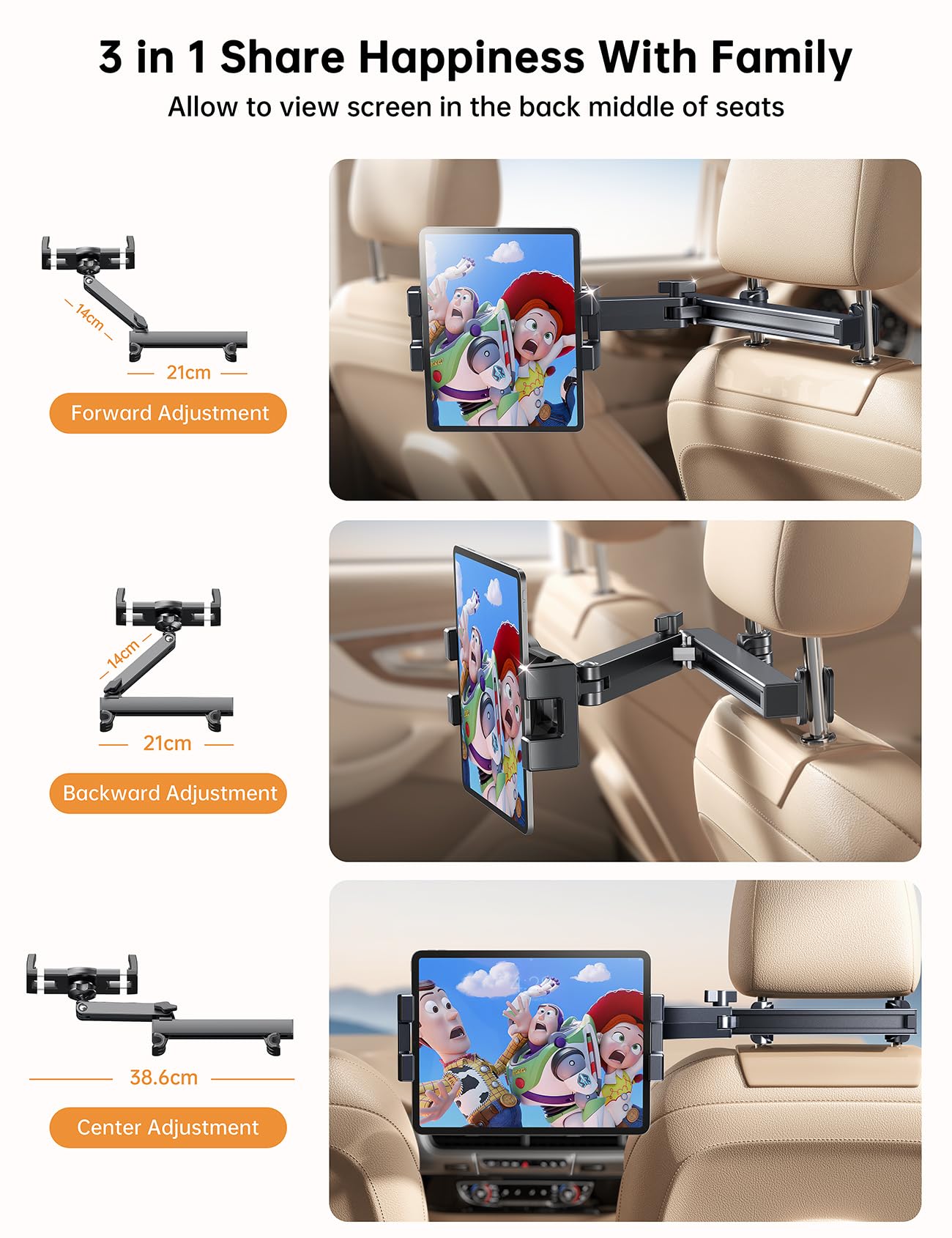 Coolpow Soporte de Reposacabezas para Tablet y Móvil - Brazo Telescópico de Doble Eje, Compatible con iPad, Samsung Tab, Switch y Otros 4.7-12.9" Dispositivos